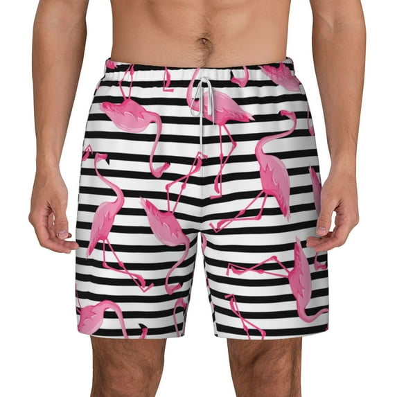 Kdxio Flamingos Print Men'S Swim Trunks With Compression Liner 7 Inch Inseam Quick Dry Swim Shorts