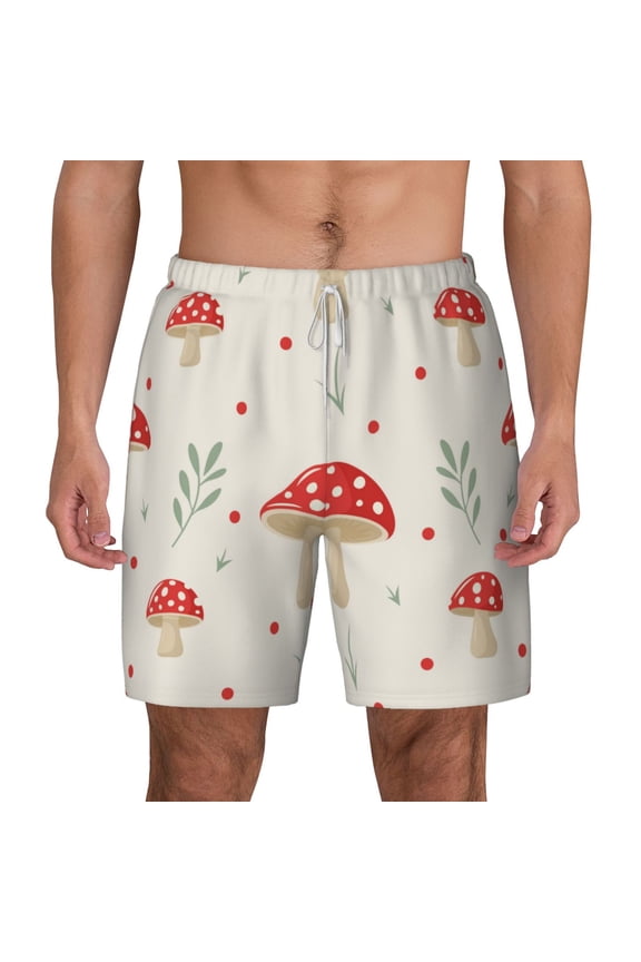 Flat Mushrooms Print Men'S Swim Trunks With Compression Liner 7 Inch Inseam Quick Dry Swim Shorts