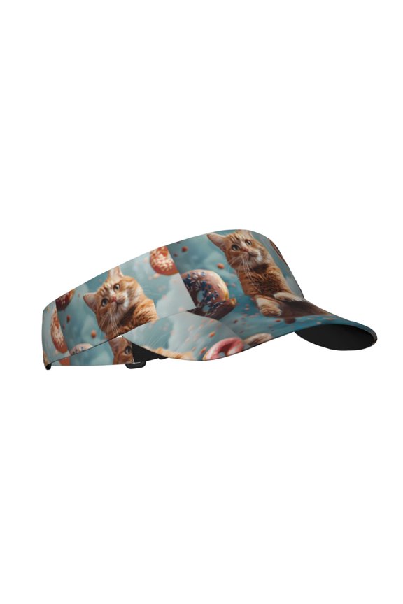Floating Cat And Donuts Print Sun Visor Hat Golf Visor Adjustable Velcro Outdoor Sports Cap for Men Women