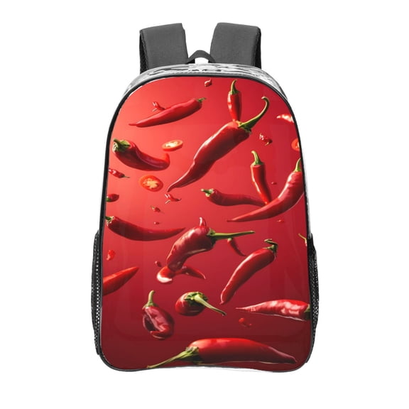 Kdxio Floating Red Chili Peppers Clear Backpack, Transparent Bookbag for School for Women Men, Capacity Clear Bag for College, Travel