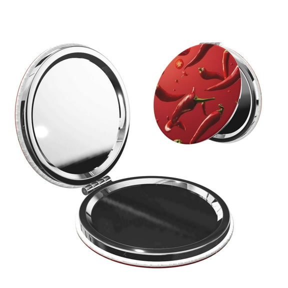 Kdxio Floating Red Chili Peppers Pocket Mirror, 1X/2X Travel Makeup Mirror 2-Sided Folding Small Mirror Portable Double-Sided Magnifying Cosmetic Mirror for Gift-Round Shape
