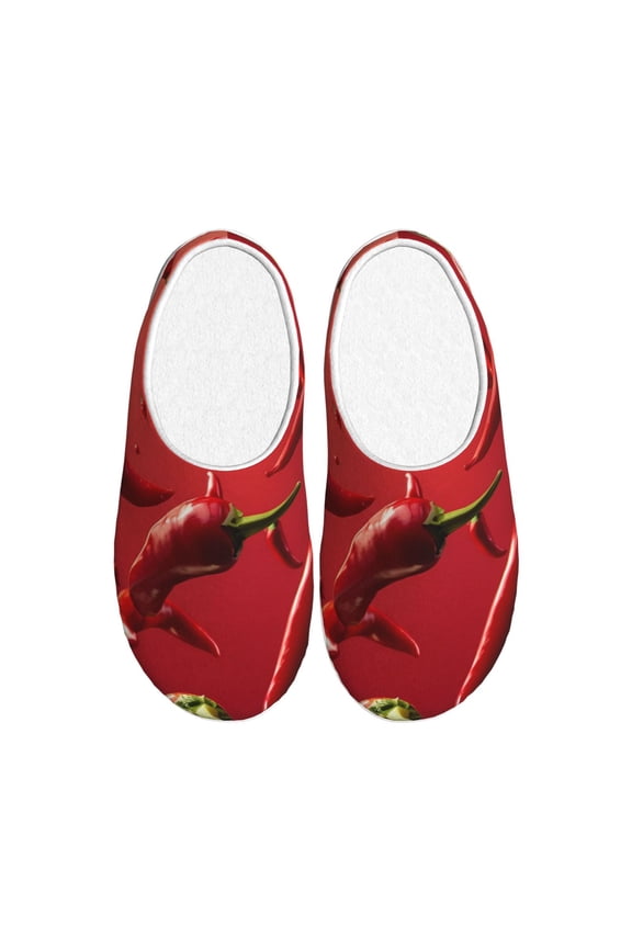 Floating Red Chili Peppers Women's Men's Slippers Plush Slip-On House Slipper for Winter Indoor Soft Cushion Non-slip Fluffy Slides Slippers-13