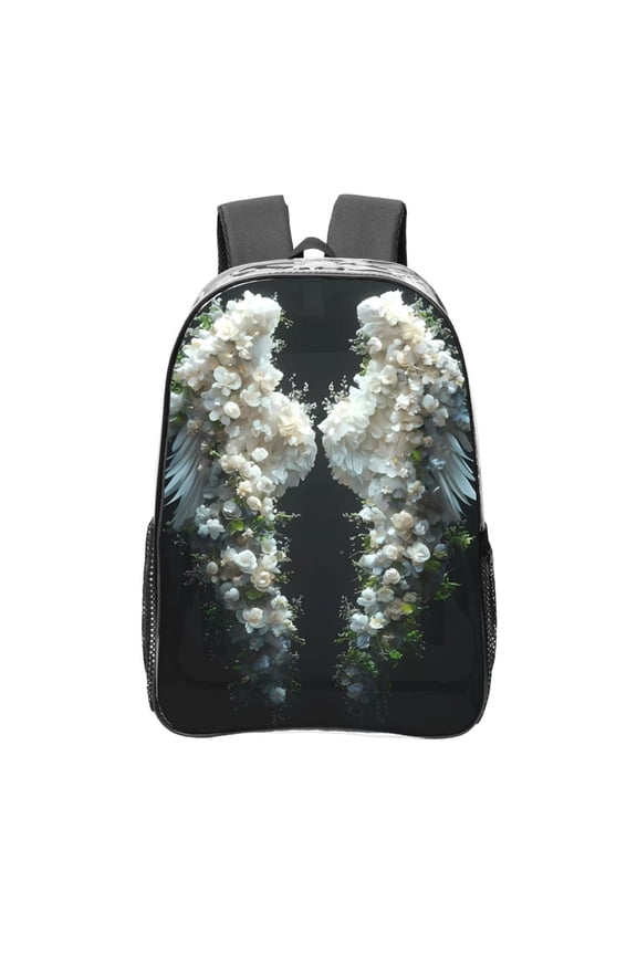 Floral Angelic White Wings Clear Backpack, Transparent Bookbag for School for Women Men, Capacity Clear Bag for College, Travel