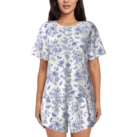 Kdxio Floral Butterfly Print Pajamas Sets for Women Short-Sleeved Pjs with Lounge Shorts Two Piece Sleepwear S-4XL