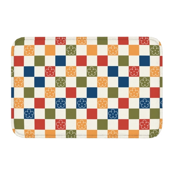 Kdxio Floral Checkerboard,16" x 24", Non-Slip Front Door Mats,Outdoor Welcome Mat Washable