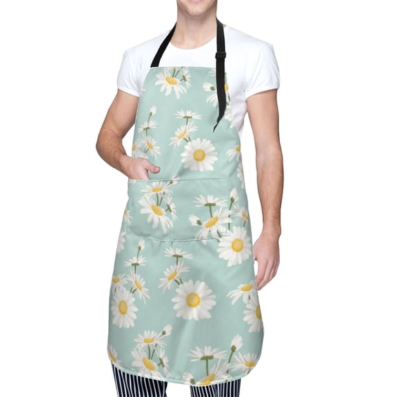 Kdxio Floral Daisy Apron with Pockets Adjustable Kitchen Aprons for Men Women Waterproof Aprons for Cooking,Drawing,Crafting, Baking Household Cleaning
