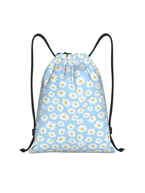Floral Daisy Print Drawstring Backpack Bag,Waterproof Draw String Back Sack, Gym Drawstring Bags Swim Bag For Unisex