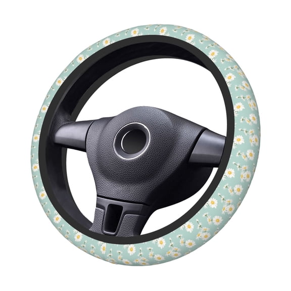 Kdxio Floral Daisy Print Elastic Stretch Steering Wheel Cover,Auto Steering Wheel Cover,15 Inch Anti-Slip,Warm in Winter and Cool in Summer,Fit Suvs,Vans Cars,Trucks