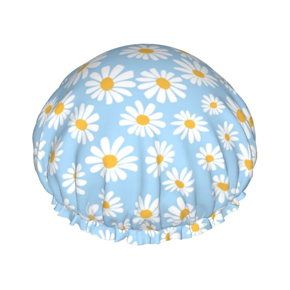 Kdxio Floral Daisy Print Shower Cap for Women,Elastic and Reusable,Double Waterproof Layers Bathing Hat