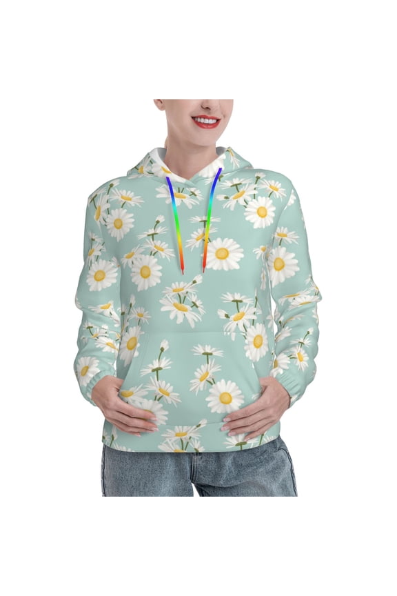 Floral Daisy Print Womens Oversized Hoodies Sweatshirts Hooded Pullover Tops Sweaters Casual-X-Large