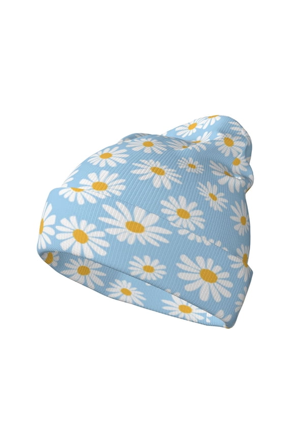 Floral Daisy Winter Beanie for Men Women Beanie Knit Hat Cuffed Cap Beanie Knit Chunky Snow Cap