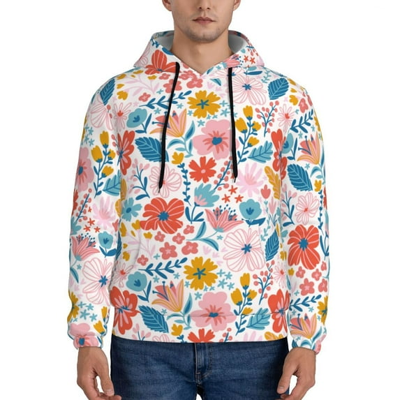 Kdxio Floral Ditsy Print Mens Casual Hooded Collar Drawstring Hoodies Pullover Sweatshirts Casual Long Sleeve Shirts-XX-Large
