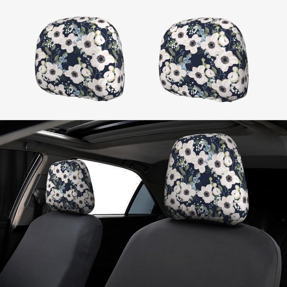 Kdxio Floral Flowers Blue Pattern Print 2 Piece Car Head Rest Covers Set Auto Front/Rear Seats Headrest Cover Universal Fit Most Cars,Sedan, SUV