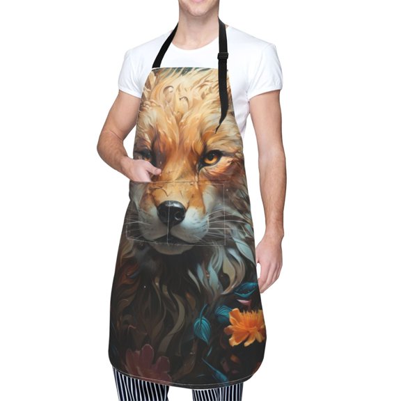 Kdxio Floral Fox Apron with Pockets Adjustable Kitchen Aprons for Men Women Waterproof Aprons for Cooking,Drawing,Crafting, Baking Household Cleaning