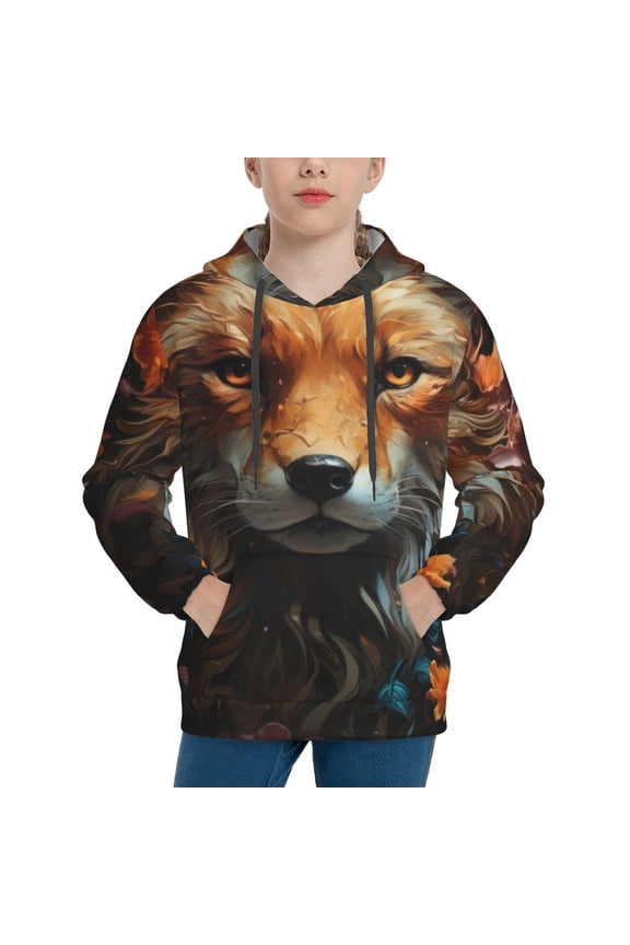 Floral Fox Pattern Boys Athletic Unisex Boys Girls Hoodie with Pocket Sweatshirts-Medium