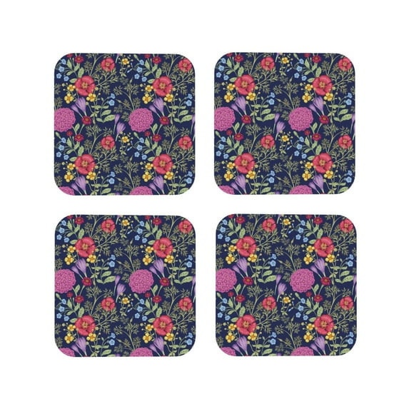 Kdxio Floral Funny Coasters,4 Pcs Leather Coasters,Housewarming Gifts,Protect Furniture from Water Marks Scratch and Damage