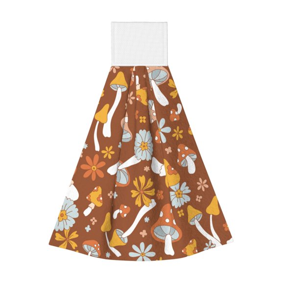 Kdxio Floral Hippie Mushrooms Hand Towel with Loop Hanging Towel Absorbent Tie Towels for Kitchen Tea Bar Bathroom Decor