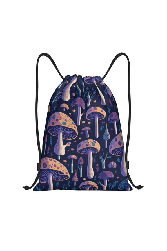 Floral Hippie Mushrooms Print Drawstring Backpack Bag,Waterproof Draw String Back Sack, Gym Drawstring Bags Swim Bag For Unisex