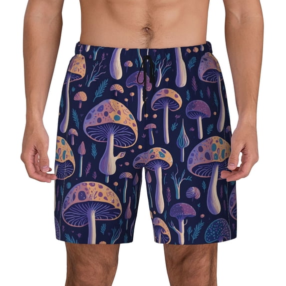 Kdxio Floral Hippie Mushrooms Print Men'S Swim Trunks With Compression Liner 7 Inch Inseam Quick Dry Swim Shorts
