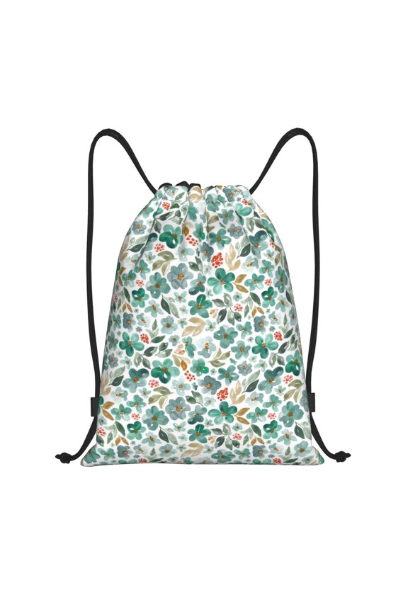Floral In Teal Print Drawstring Backpack Bag,Waterproof Draw String Back Sack, Gym Drawstring Bags Swim Bag For Unisex