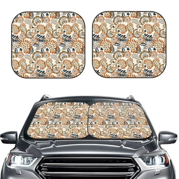 Kdxio Floral Paisley Print 2-Piece Sun Shade Front Windshield - Foldable Car Front Window Sunshades For Most Sedans Suv Truck