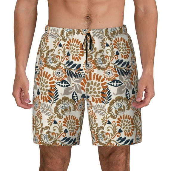 Kdxio Floral Paisley Print Men'S Swim Trunks With Compression Liner 7 Inch Inseam Quick Dry Swim Shorts