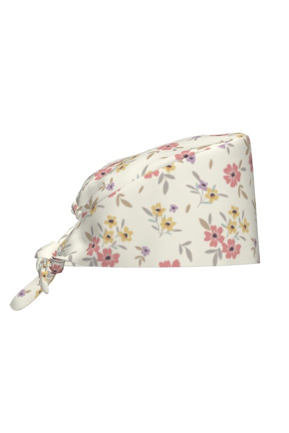 Floral Pattern Turban Hat for Women Men Comfortable Adjustable Cleaning Working Cap with Sweatband