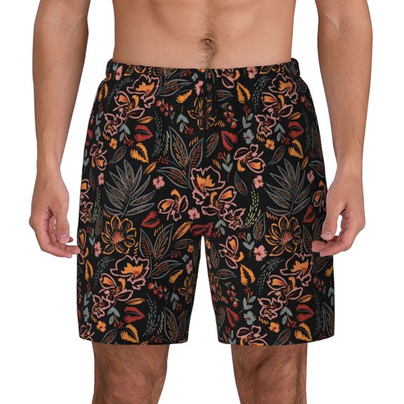 Kdxio Floral Print Men'S Swim Trunks With Compression Liner 7 Inch Inseam Quick Dry Swim Shorts