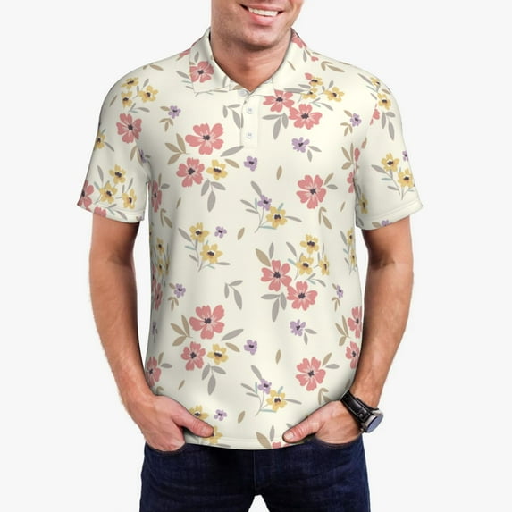 Kdxio Floral Print Men's Short Sleeve Polo Shirt,Midweight Men's Shirt