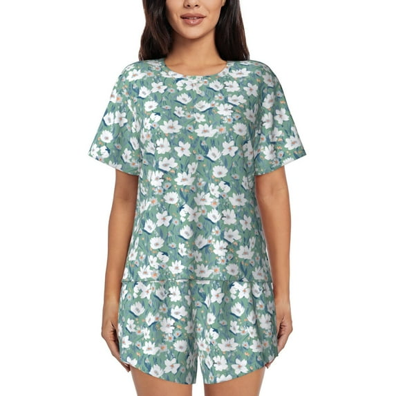 Kdxio Floral Print Pajamas Sets for Women Short-Sleeved Pjs with Lounge Shorts Two Piece Sleepwear S-4XL