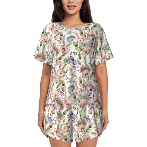Kdxio Floral Print Pajamas Sets for Women Short-Sleeved Pjs with Lounge Shorts Two Piece Sleepwear S-4XL