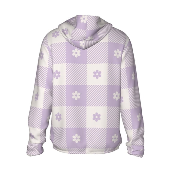 Kdxio Floral Purple Buffalo Plaid Print Women Men Sun Protection UPF 50+ Jackets Zip Up Long Sleeve Hoodie Hiking Lightweight with Pockets