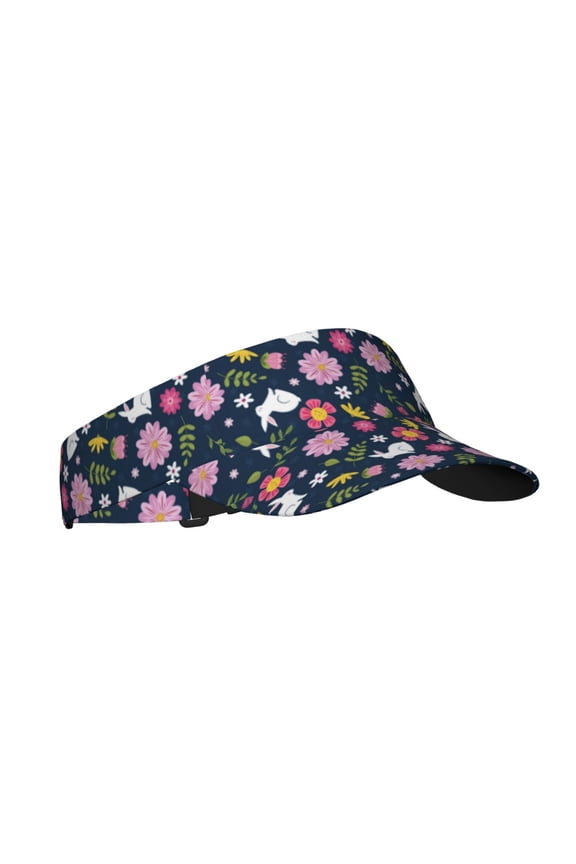 Floral Rabbit Print Sun Visor Hat Golf Visor Adjustable Velcro Outdoor Sports Cap for Men Women