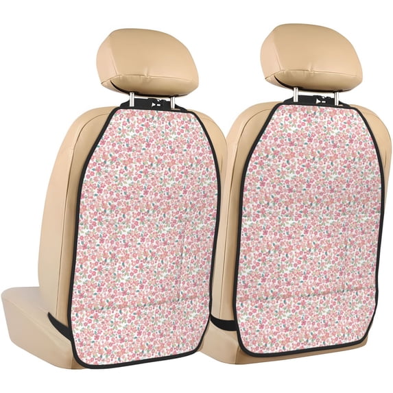 Kdxio Floral Retro Style Print 2 Pack Car Kick Mat Seat Cover Back Protector Mat with Pockets for Organizer Backseat Protector and Storage Anti Kick Pad for Vehicles