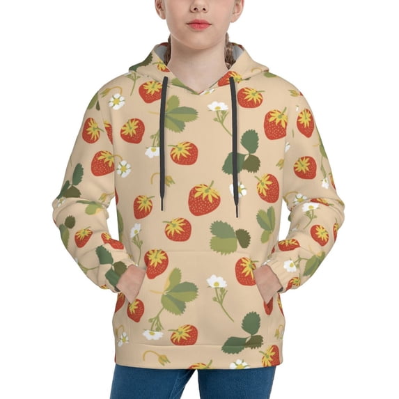 Kdxio Floral Strawberr Pattern Boys Athletic Unisex Boys Girls Hoodie with Pocket Sweatshirts-Medium