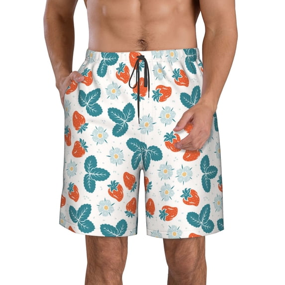 Kdxio Floral Strawberr Pattern Mens Casual Shorts - Drawstring Summer Beach Sports Shorts for Men