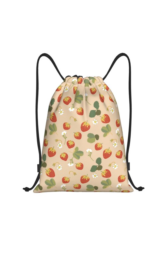 Floral Strawberr Print Drawstring Backpack Bag,Waterproof Draw String Back Sack, Gym Drawstring Bags Swim Bag For Unisex