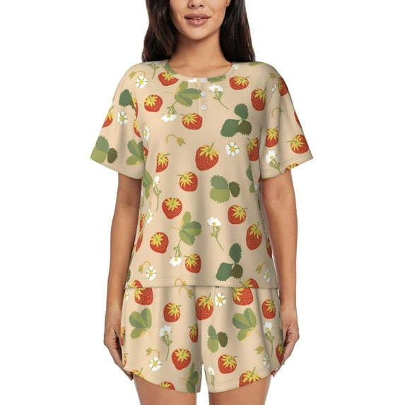 Kdxio Floral Strawberr Print Pajamas Sets for Women Short-Sleeved Pjs with Lounge Shorts Two Piece Sleepwear S-4XL