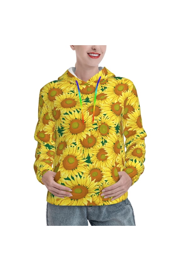 Floral Sunflowers Print Womens Oversized Hoodies Sweatshirts Hooded Pullover Tops Sweaters Casual-Medium