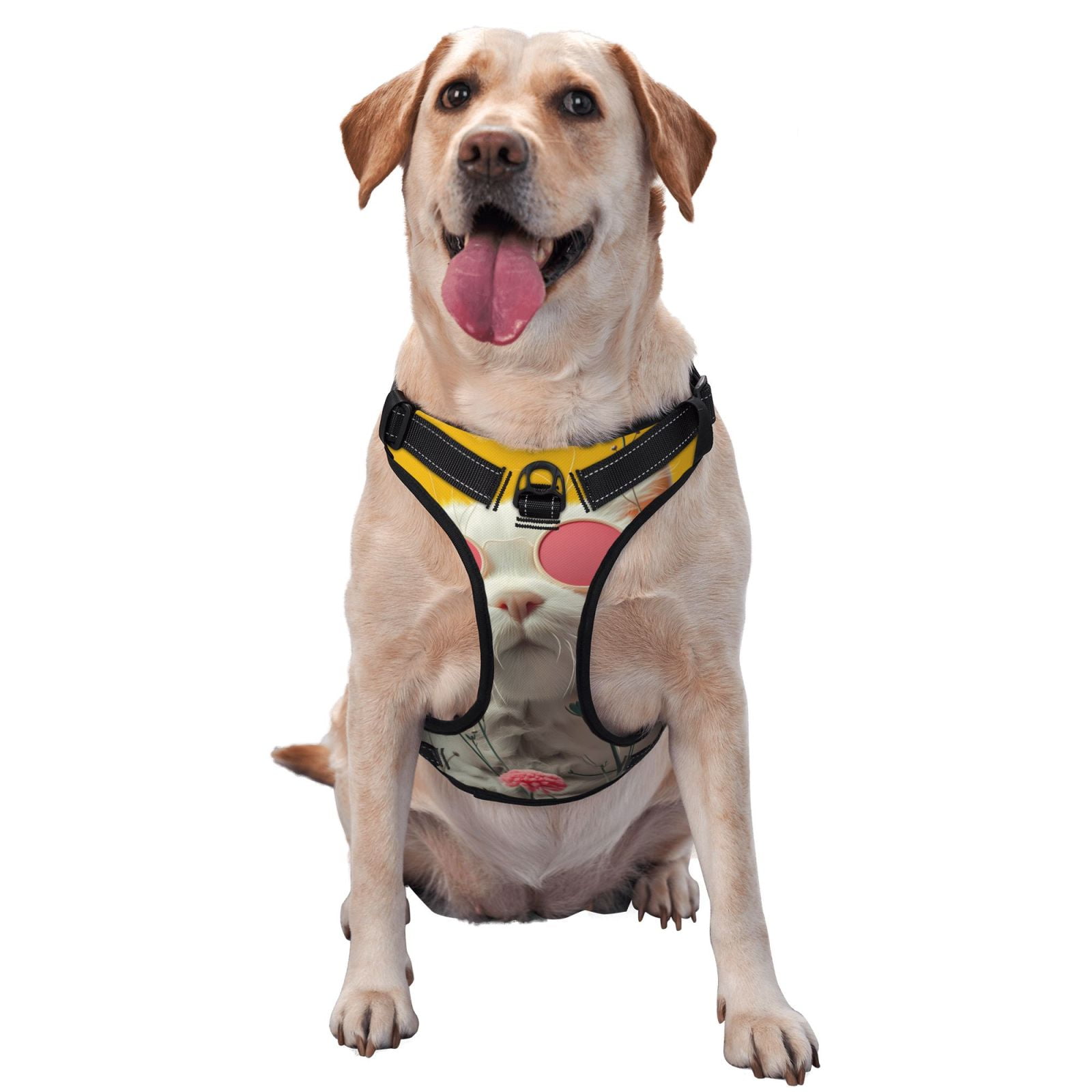 Kdxio Floral Sunglasses Cat Art Print No Pull Dog Harness Adjustable Reflective Oxford Easy Control Medium Large Dog Harness for Training and Everyday-Medium
