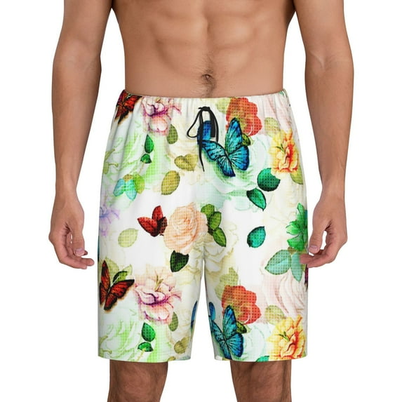 Kdxio Floral Vintage Print Mens Sleep Shorts Bottoms Soft Comfy Pajama Wear Pants with Drawstring Pockets
