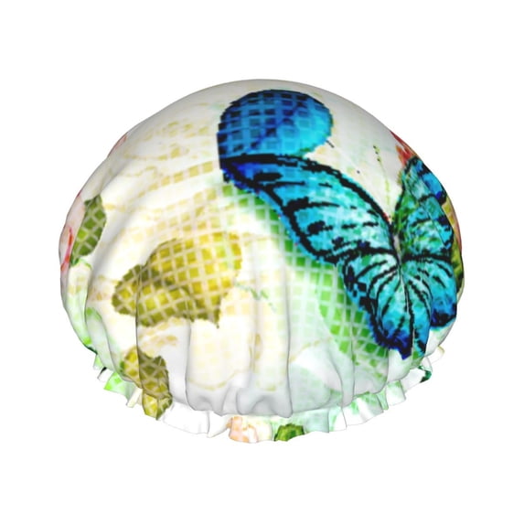 Kdxio Floral Vintage Print Shower Cap for Women,Elastic and Reusable,Double Waterproof Layers Bathing Hat
