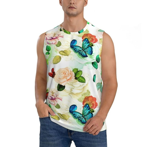 Kdxio Floral Vintage for Men's Muscle T-shirt,Sleeveless for Workout Running Athletic Gym Lounge Casual