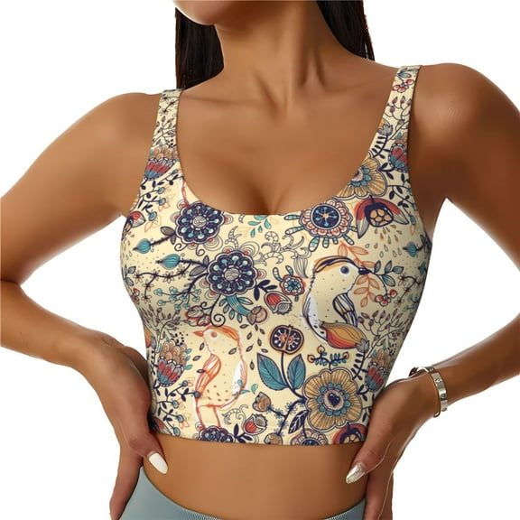 Kdxio Floral With Birds Print Workout Crop Tank Top for Women Racerback Yoga Tank Tops Athletic Sports Shirts Exercise Undershirts