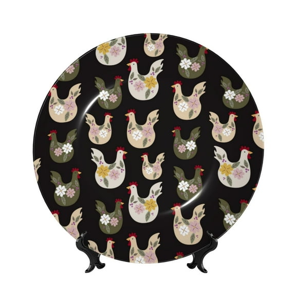 Kdxio Flowe Rooster Bone China Decorative Plate Ceramic Decorative Plate for Home Office Wall Stand Decorative Plates for Home Bedroom-7in