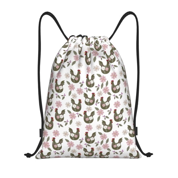 Kdxio Flowe Rooster Print Drawstring Backpack Bag,Waterproof Draw String Back Sack, Gym Drawstring Bags Swim Bag For Unisex