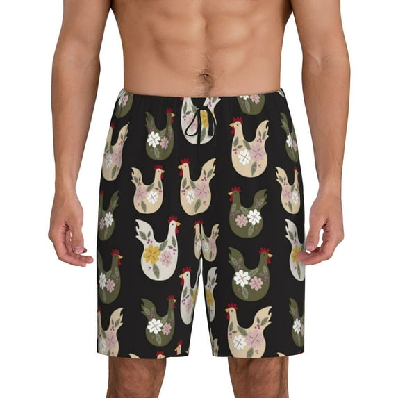 Kdxio Flowe Rooster Print Mens Sleep Shorts Bottoms Soft Comfy Pajama Wear Pants with Drawstring Pockets