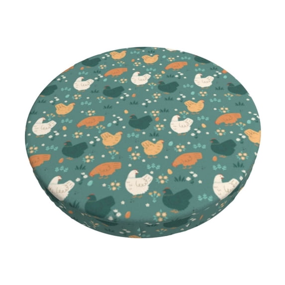 Kdxio Flowe Rooster Print Stool Covers Round,Stretch Round Bar Stool Covers Washable Bar Stool Cushion Slipcover for 12-15 Inch Chair