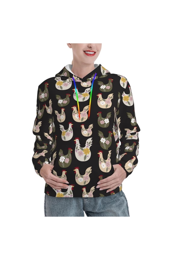 Flowe Rooster Print Womens Oversized Hoodies Sweatshirts Hooded Pullover Tops Sweaters Casual-XX-Large