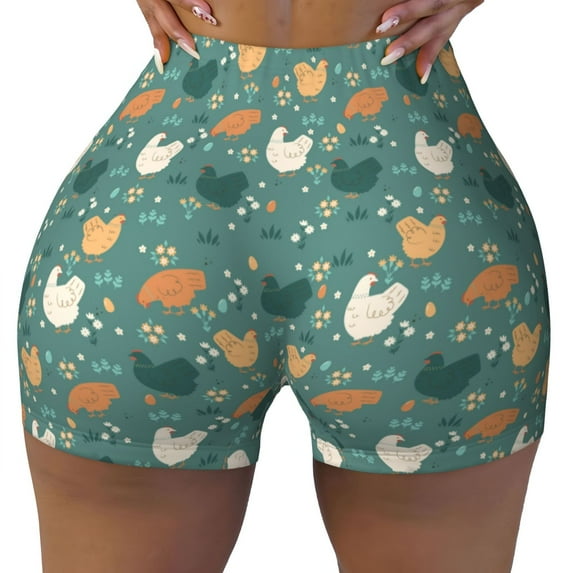 Kdxio Flowe Rooster Print Workout Shorts for Women Seamless Soft Smooth Gym Yoga Scrunch Active Shorts